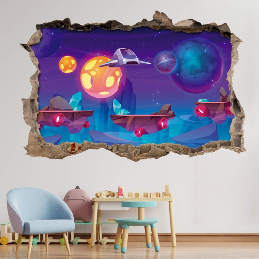 Pared Rota Vinilo 3D Infantil Nave espacial